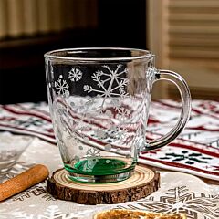 Snowfall Green Glass Mug Set of 4