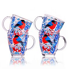 Bullfinches Glass Mug Set of 4
