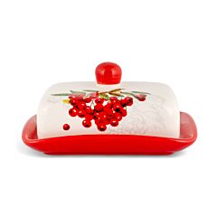Red Viburnum Provence Ceramic Butter Dish with Lid