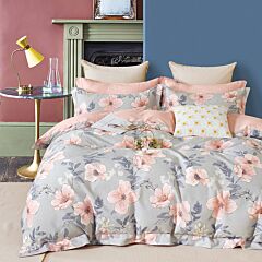 Pink Flower Duvet Cover Set with 2 Pillowcases