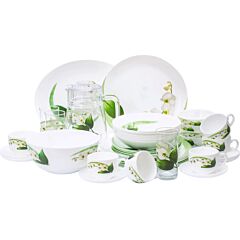 Glass Dinnerware Set 46 pcs Service for 6 Diwali White Orchid