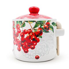 Viburnum Ceramic Honey Jar with Lid and Wooden Spoon