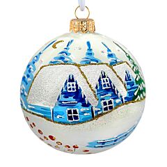 Christmas Village in Snow  — Hand-Painted 360° Glass Ornament