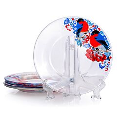 Bullfinches Glass Dessert Plate Set of 6