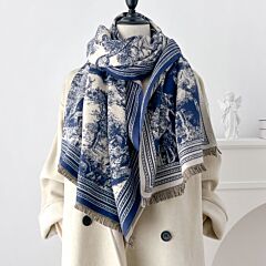 Vintage Landscape Double-Sided Scarf in Blue