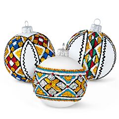 360° Design Folk Pattern Glass Christmas Tree Ornament Set of 3
