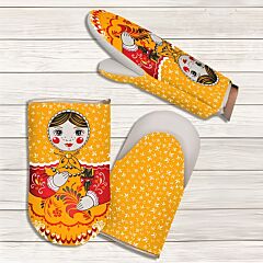 Nesting Doll Linen and Cotton Oven Mitt Khokhloma