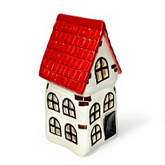 Christmas Village White Clay Candle House with Red Roof | Hand-Crafted