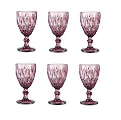 Pink Vintage Embossed Heavy Bottom Goblets Set of 6