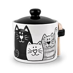 Kittens Ceramic Honey Jar with Lid and Wooden Spoon
