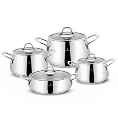Venus Stainless Steel Casserole with Glass Lid 8-Piece Cookware Set