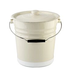 Ivory Enamel Steel Bucket with Lid and Bottom Protection 12.7-qt