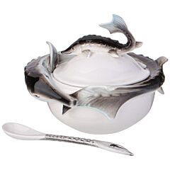 Sturgeon Porcelain Caviar Dish with Lid and Spoon