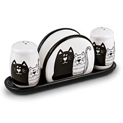 Kittens Ceramic Salt and Pepper Shaker with Napkin Holder  Tray