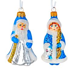 Father Frost and Snow Maiden Glass Ornament Set of 2