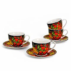 Folk Patterns Porcelain Teacup and Saucer Set of 4