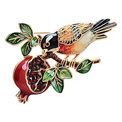 Enamel Brooch in Gift Box Bird and Pomegranate