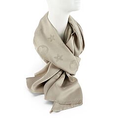 Double-Sided Silk Feeling Shawl Glittery Light Brown Pattern
