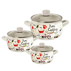 Home Cooking Vintage Enamel Casserole Set of 3 with Glass Lids