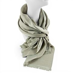 Double-Sided Silk Feeling Shawl Glittery Green Pattern