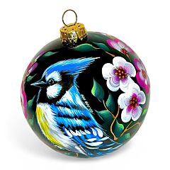 Collectible Hand-Painted Glass Ornament – Jay on Sakura | Premium 360° Holiday Design