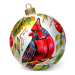 Collectible Hand-Painted Glass Ornament – Red Cardinal on Rowan Tree | Premium 360° Holiday Design