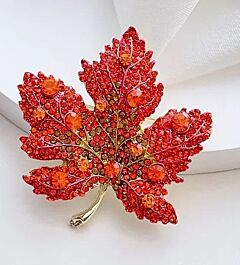 Orange Maple Rhinestone Brooch