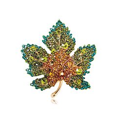 Green Maple Rhinestone Brooch