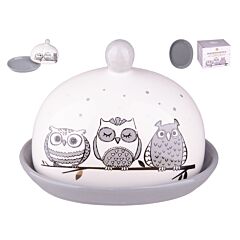 Owls Round Ceramic Butter Dish with Lid