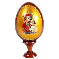 Our Lady of Kazan Handmade Wooden Lacquer Egg on Stand