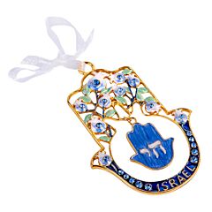 Handcrafted Jeweled Israel Hamsa in Gift Box