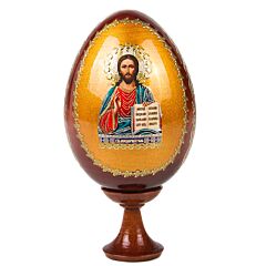 Christ the Savior Handmade Wooden Lacquer Egg on Stand