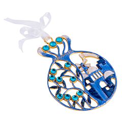 Handmade Jeweled Blue and Gold Jerusalem Wall Ornament