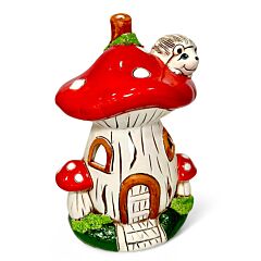 Hand-Painted Clay Mushroom Candle House with Little Hedgehog