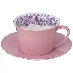 Lilac Pink Porcelain Cup and Saucer Set in Gift Box