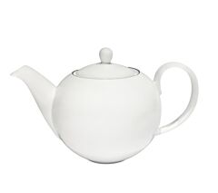 White Ceramic Teapot with Silver Rim