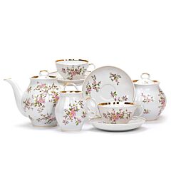 Blossoms Gold Rim Porcelain 15 pc. Porcelain Tea Set for 6 persons