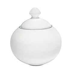 White Ceramic Sugar Bowl with Silver Rim