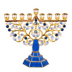 Hand Painted Enamel Crystal Menorah Pomegranate Tree in Gift Box 