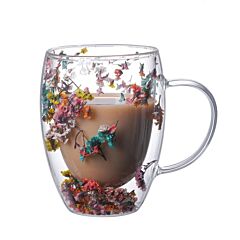 Double Wall Glass Cup with Flowers