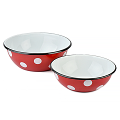 Red White Polka-Dot Enamel Bowl Set of 2