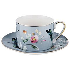 Dragonfly Blue Porcelain Cup and Saucer Set