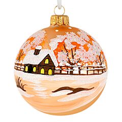 Christmas Village on Gold — Hand-Painted Glass Ornament