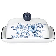 Vintage Blue Flowers Ceramic Butter Dish