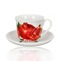 Pomegranate Large Porcelain Tea Cup and Saucer in Gift Box 13.5 oz. 