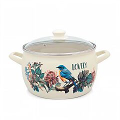 Songbird Spherical Enamel Stock Pot with Glass Lid