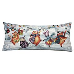 Skating Winter Cats Decorative Tapestry Pillow