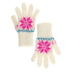 Pink and White Ornament Wool Kids' Gloves in Size 13 / 4-6 years