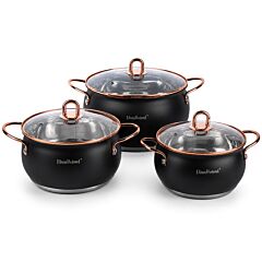 Stainless Steel Stockpot with Glass Lid and Rose Gold Handles Set of 3