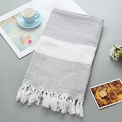 Grey  and Black Picnic and Beach  Cotton Blanket with Fringe 